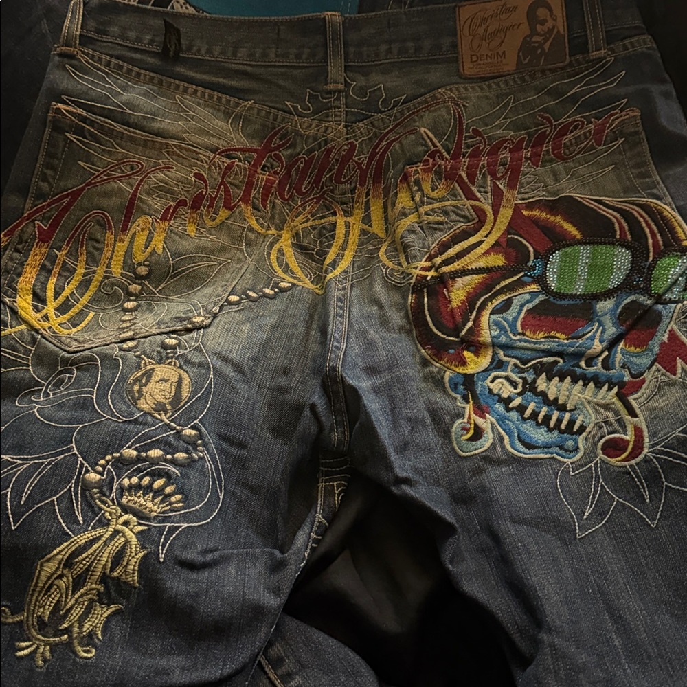 Christian audiger  Dark Blue Embroidered Jeans